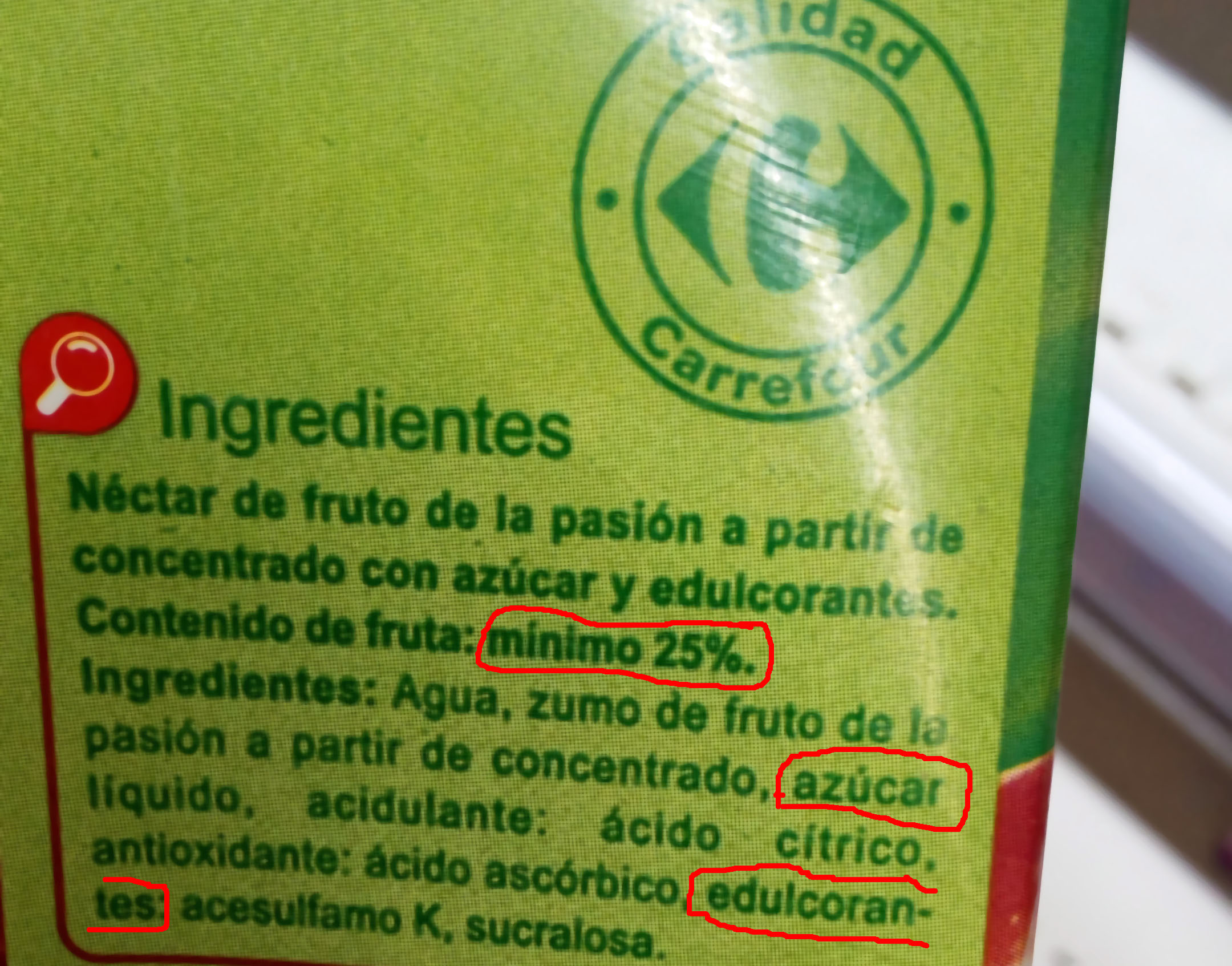 Néctar con poca fruta